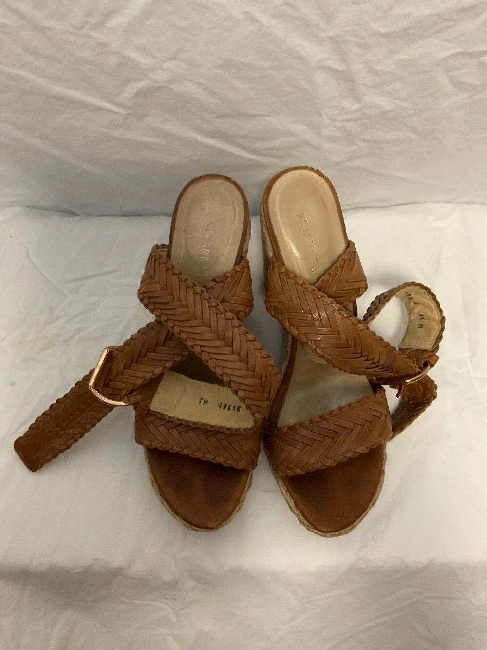 Stuart Weitzman Tan Woven Wedge Espadrilles